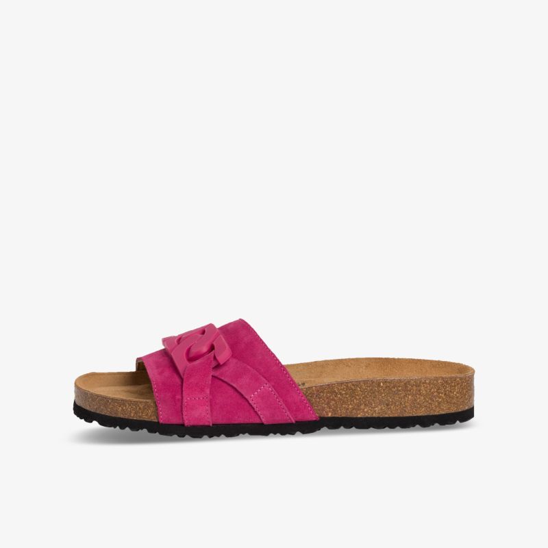 Bequeme pinke Sandale mit Schnalle und ergonomischem Fußbett für stilvolles Auftreten.