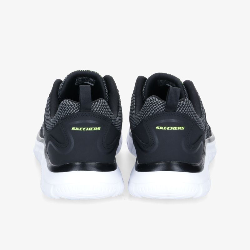 Schwarze Laufschuhe von hinten mit gepolsterter Sohle und modernem Design für optimalen Komfort.