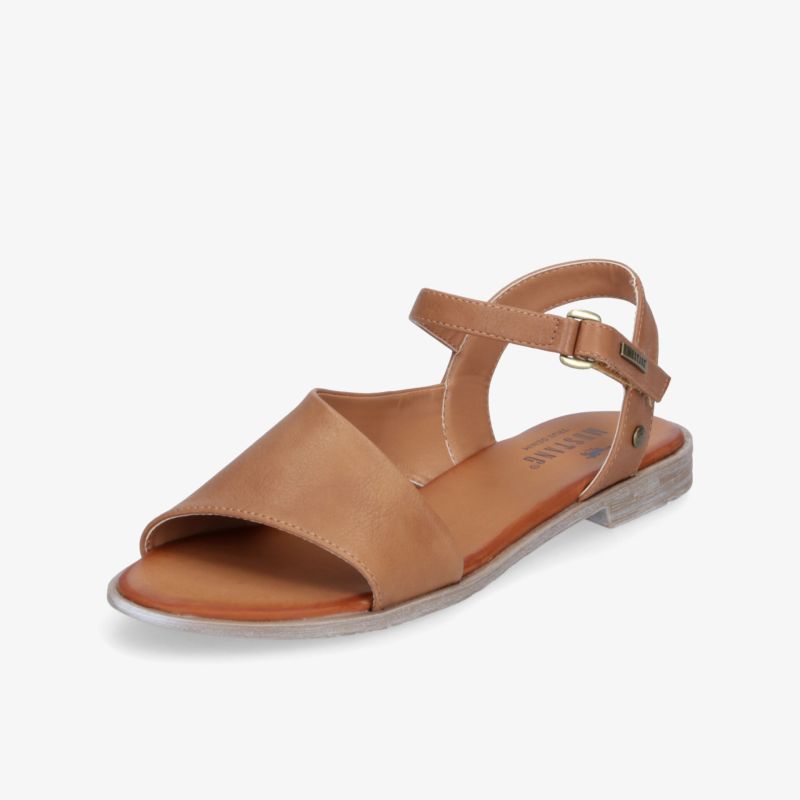 Braune Sandale mit verstellbarem Riemen und offener Zehenpartie, bequeme flache Sohle aus hochwertigem Leder