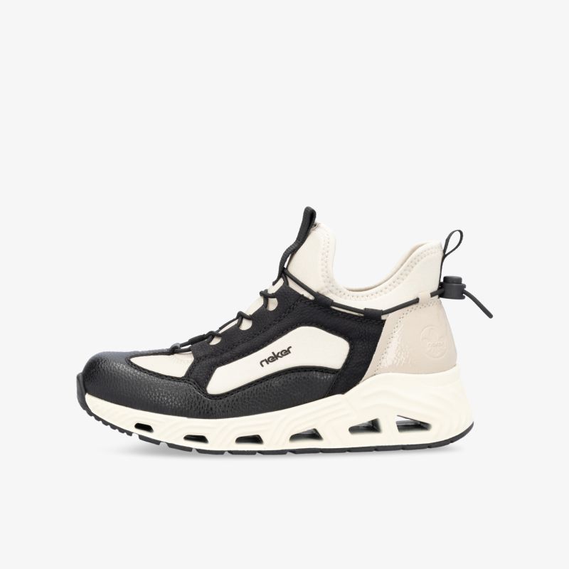 Moderner sportlicher Schuh in Schwarz, Weiß und Beige, leicht und bequem mit robuster, gut gepolsterter Sohle