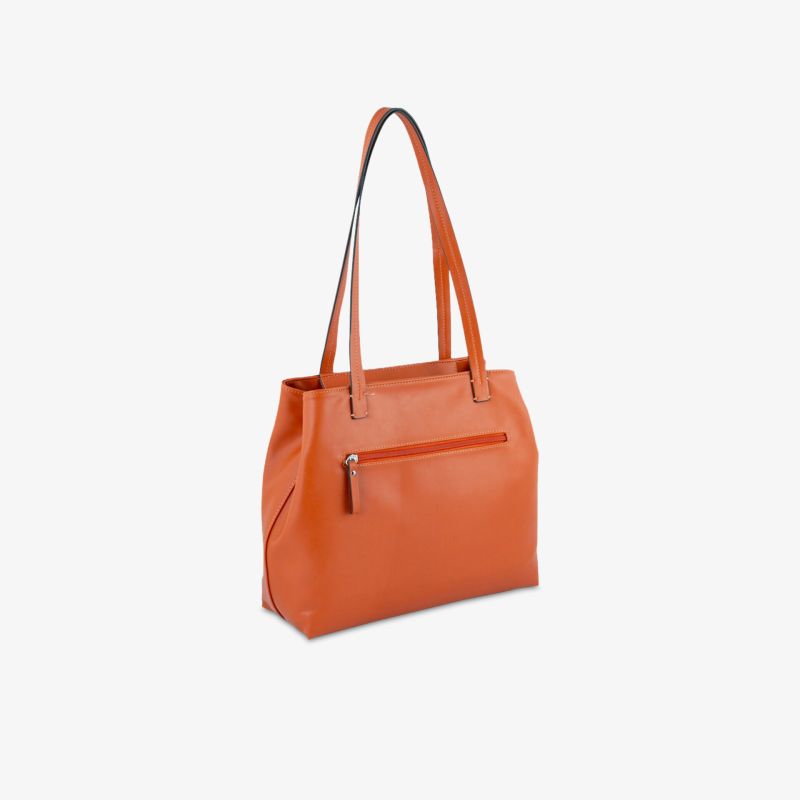 Elegante orange Ledertasche mit langem Henkel und modernem Design, perfekter Begleiter für den Alltag