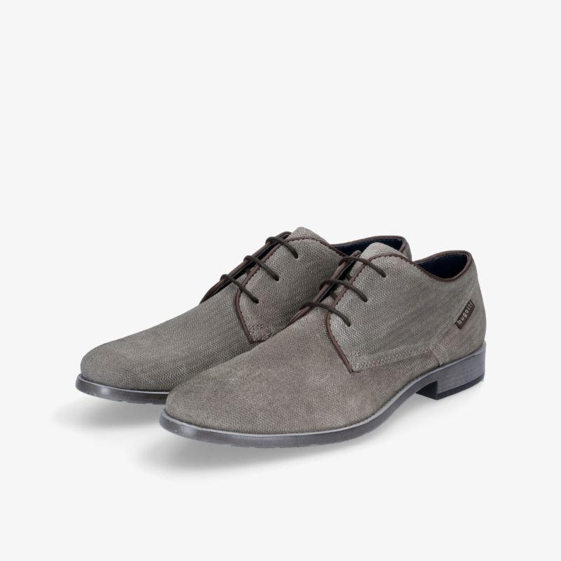 Elegante graue Lederschuhe mit Schnürung und rutschfester Sohle für stilvolle Auftritte.