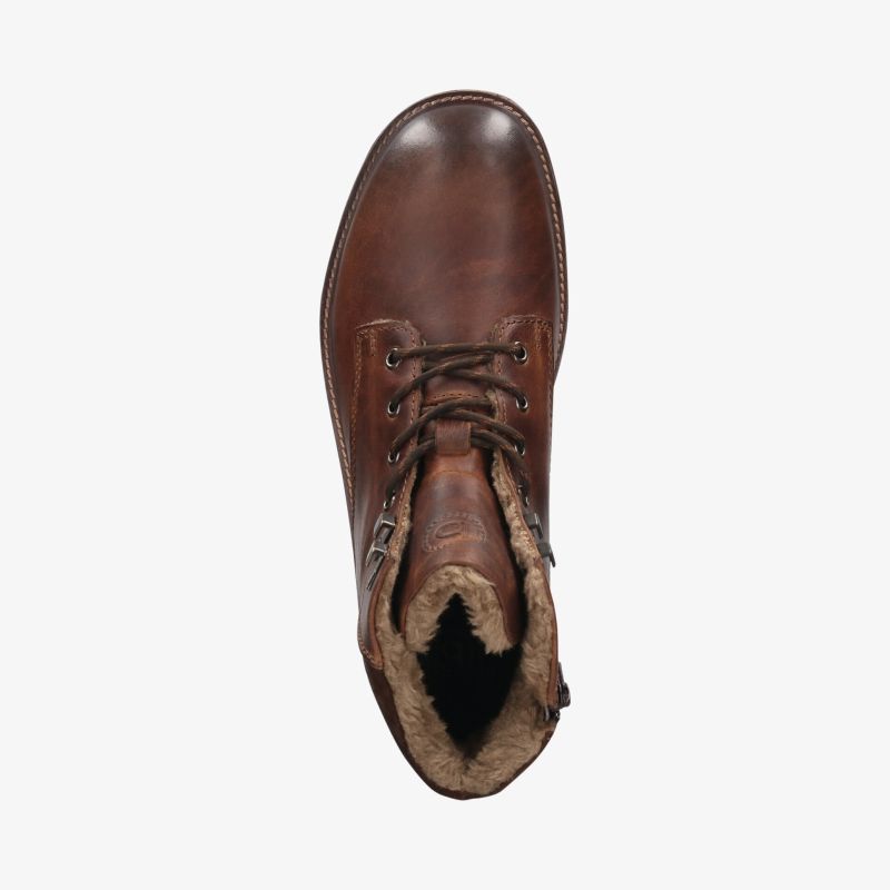 Brauner Lederstiefel mit Schnürung und warmem Innenfutter für komfortablen und robusten Tragekomfort