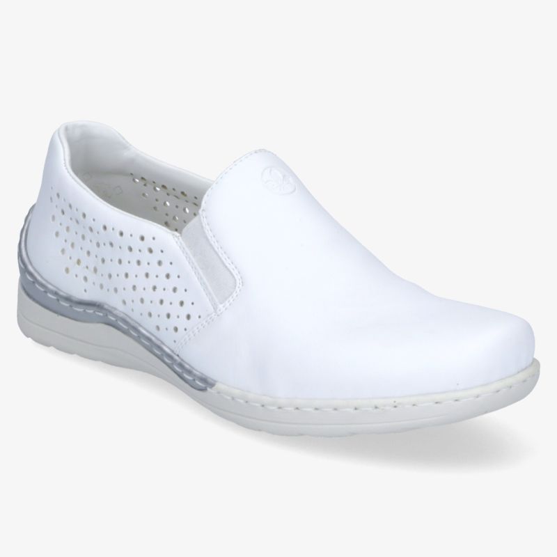 Weißer komfortabler Slipper mit atmungsaktiven Seiten und rutschfester Sohle, ideal für den Alltag