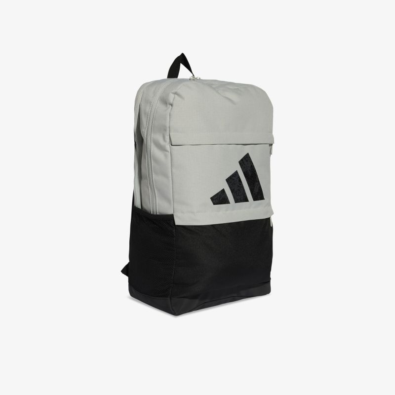 Moderner grauer und schwarzer Rucksack mit großem Fassungsvermögen und praktischer Fronttasche, Frontansicht