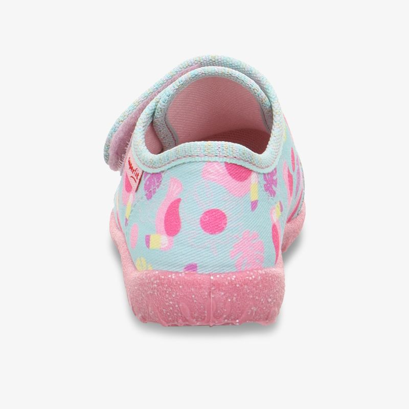 Leichter Kinderschuh mit weichem Obermaterial, buntem Punktmuster und praktischem Klettverschluss für einfachen Halt