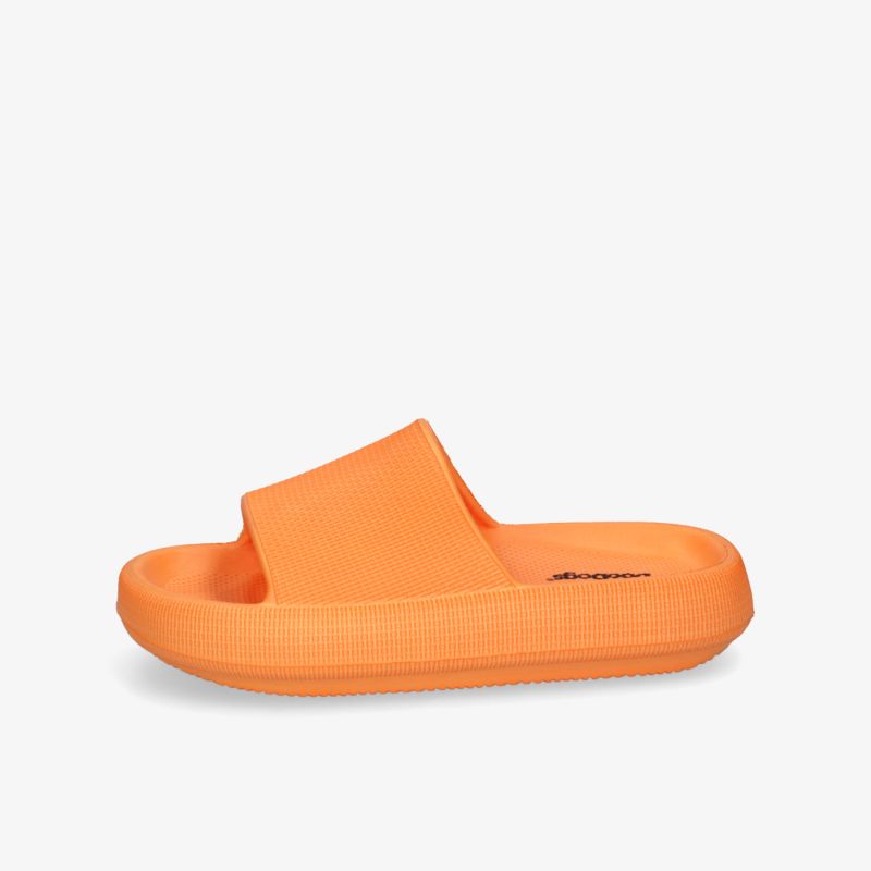 Bequeme, gepolsterte orangefarbene Slide-Pantolette mit rutschfester Sohle für angenehmen Tragekomfort