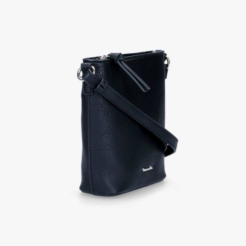 Elegante schwarze Umhängetasche in Lederoptik mit verstellbarem Schulterriemen, ideal für vielseitigen Einsatz.