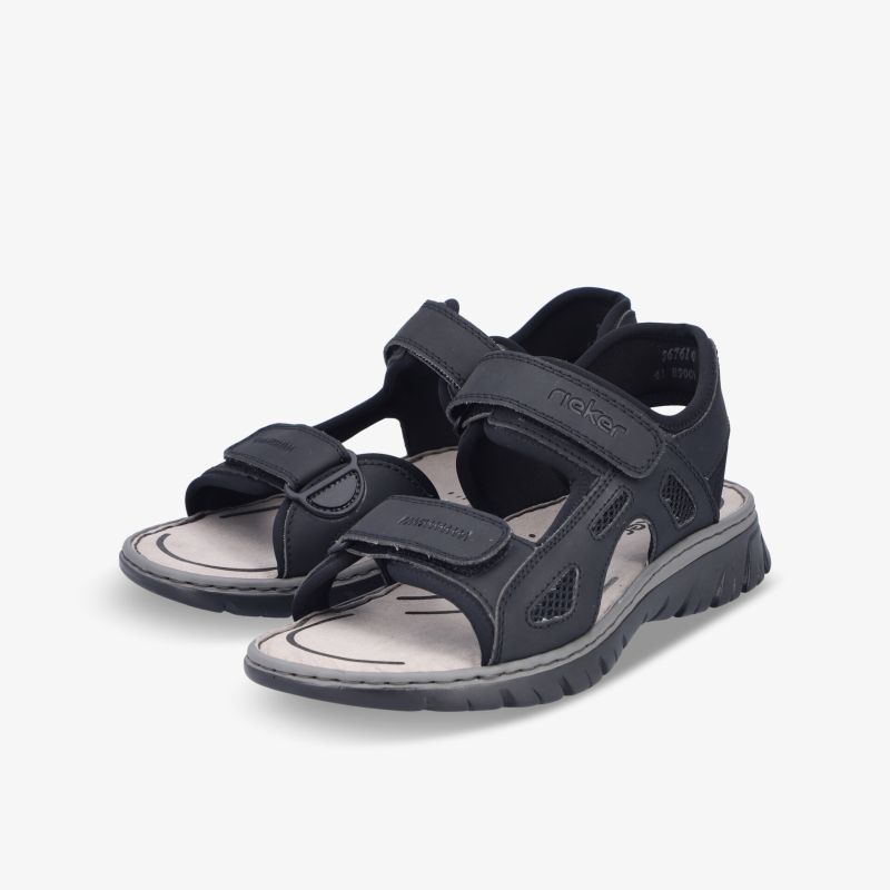 Sportliche schwarze Sandalen mit verstellbaren Klettverschlüssen und rutschfester Sohle für hohen Tragekomfort