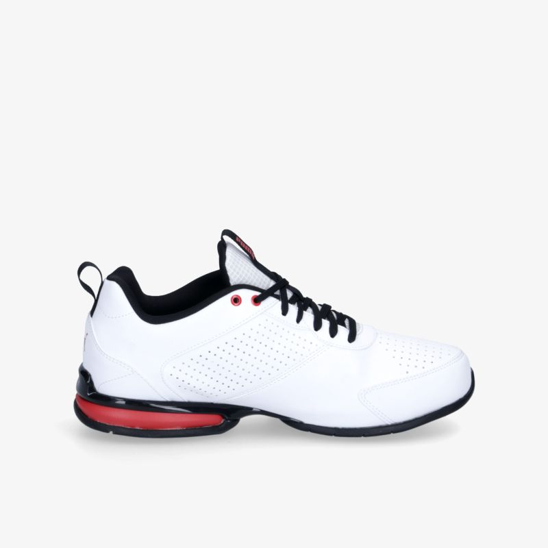 Moderner weißer Sneaker mit roten Akzenten und stoßdämpfender Sohle für maximalen Komfort und Stil.