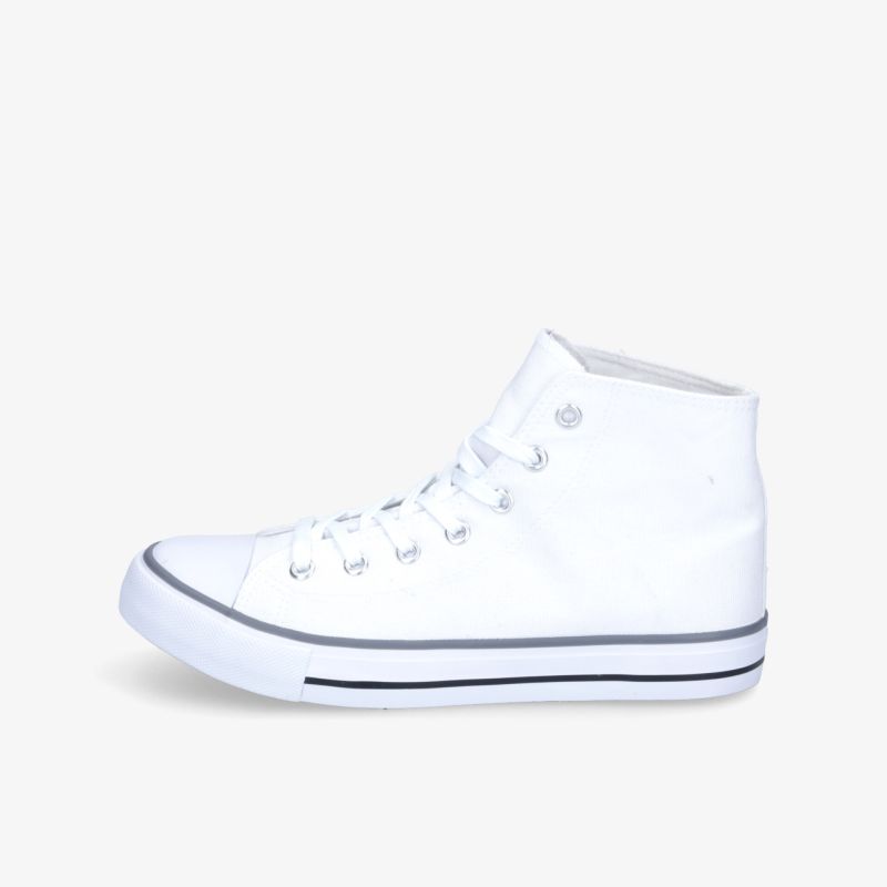 Weiße knöchelhohe Sneakers mit schlichtem Design, ideal für sportliche und lässige Outfits, zeitloser Stil.