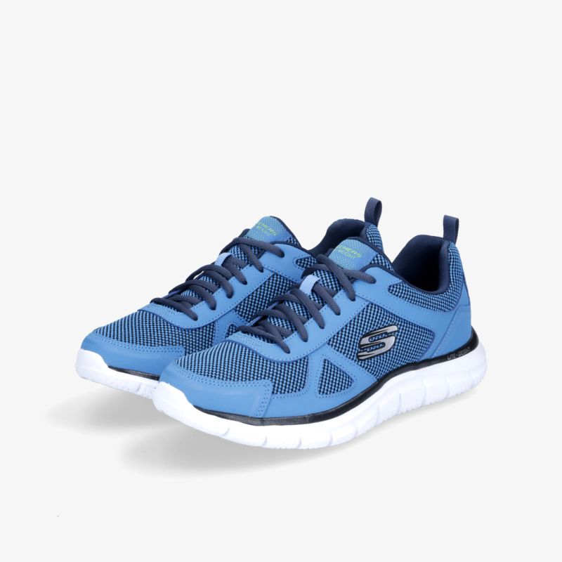 Stylische blaue Sportschuhe mit atmungsaktivem Mesh-Obermaterial und bequemer Sohle für optimalen Komfort.