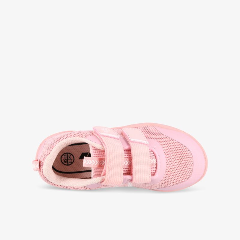 Leichter, atmungsaktiver rosafarbener Schuh mit praktischem Klettverschluss und flexibler Sohle, Draufsicht