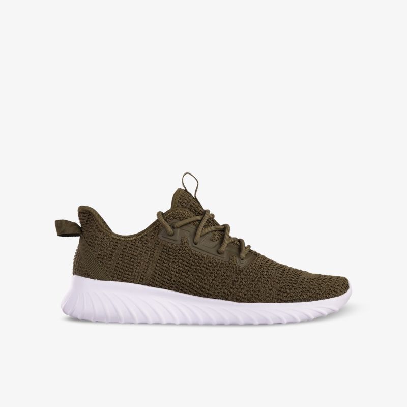 Moderner Sneaker in Oliv mit weißer Sohle, ideal für sportliche Aktivitäten und Alltag.