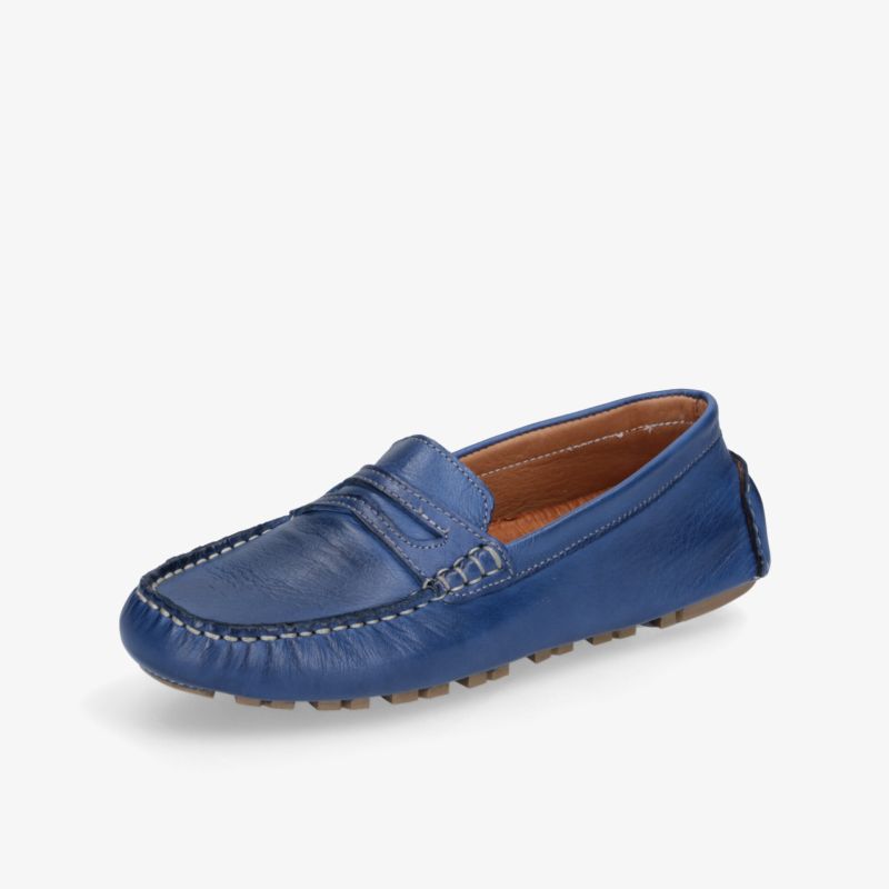 Eleganter blauer Lederloafer mit rutschfester Sohle für komfortable und stilvolle Freizeitaktivitäten.