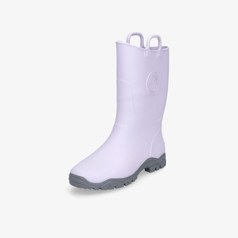 Violetter Gummistiefel mit rutschfester Sohle, robust und wasserdicht für vielseitige Outdoor-Einsätze.