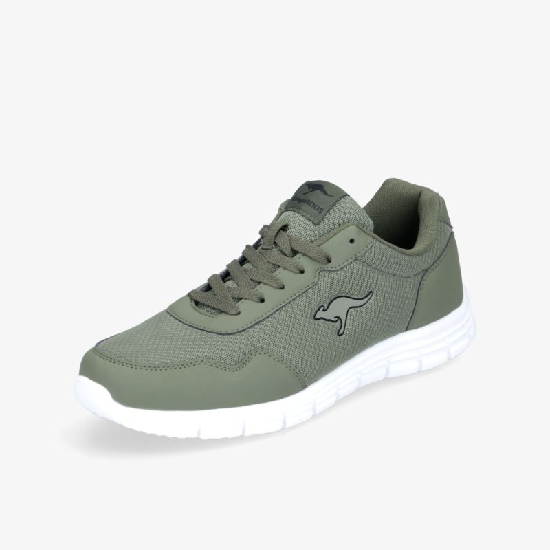 Moderner Turnschuh in Olivgrün mit weißer Sohle, ideal für täglichen Komfort und Sportaktivitäten.