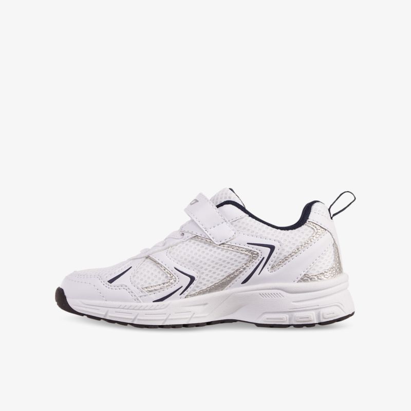 Weißer Sneaker mit Klettverschluss, atmungsaktiv und leichter Laufschuh mit rutschfester Sohle und bequemer Passform seitlich