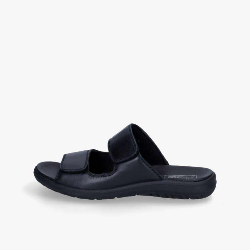 Bequeme schwarze Sandale mit ergonomischem Design und rutschfester Sohle für alltäglichen Komfort.