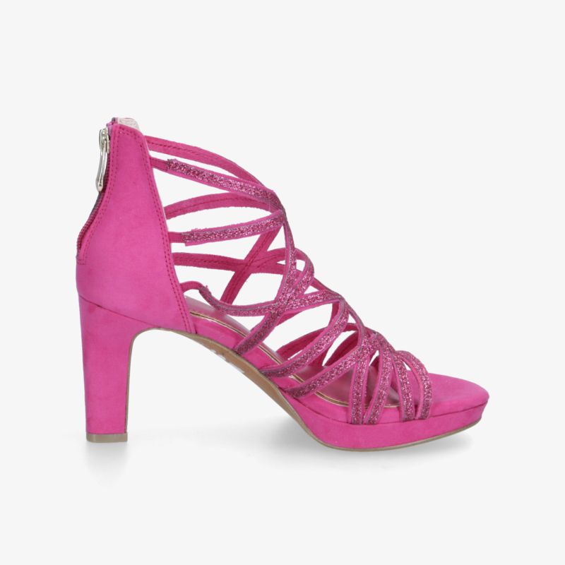 Stylische pinke High Heels mit raffiniertem Riemchen-Design und Reißverschluss für besonderen Komfort.