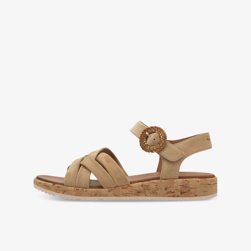 Bequeme beige Sandale mit verstellbarem Riemen und flexibler Sohle, ideal für sommerlichen Tragekomfort