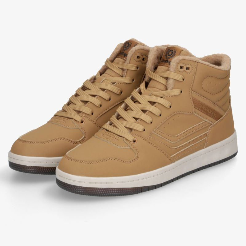 Hohes Paar Sneaker aus robustem Material mit bequemer Polsterung und moderner Optik in beige