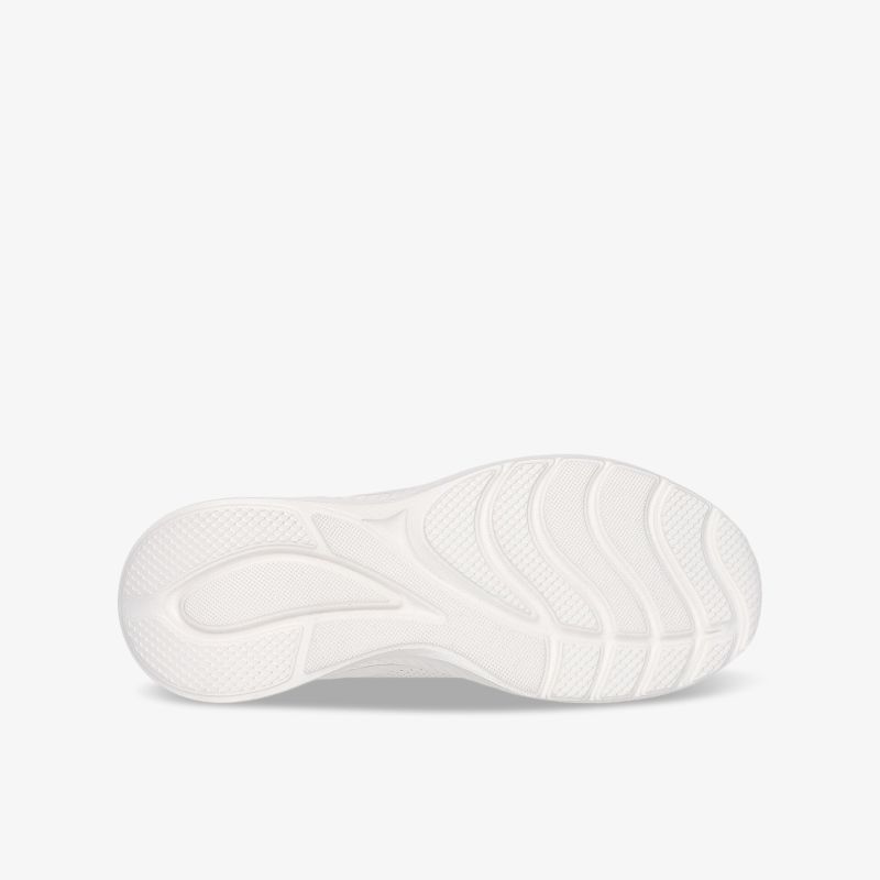 Weiße Schuhsohle mit rutschfestem Profil, flexiblem Material und hoher Dämpfung für optimalen Komfort
