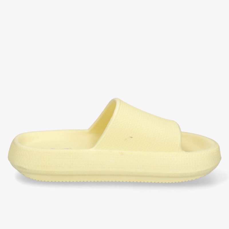 Bequeme, gelbe Badeslides mit rutschfester, dämpfender Sohle und wasserfestem, leichtem Material