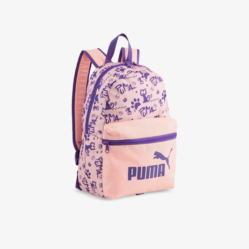 Stylischer pink-lila Puma Rucksack mit geräumigen Fächern und gepolsterten Trägern für komfortables Tragen.