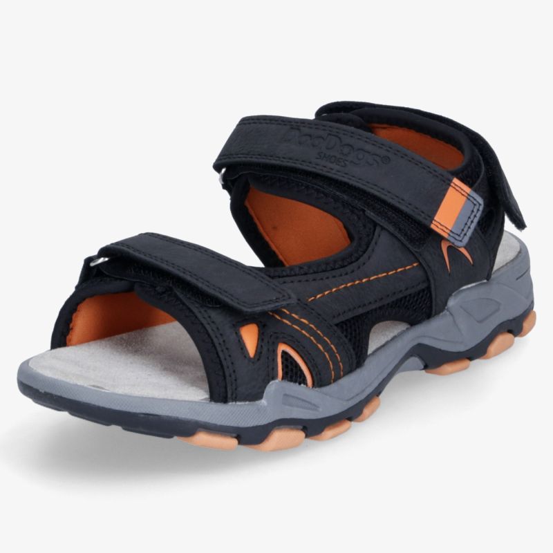 Sportliche Sandale in Schwarz und Orange mit verstellbaren Klettverschlüssen und robuster rutschfester Sohle