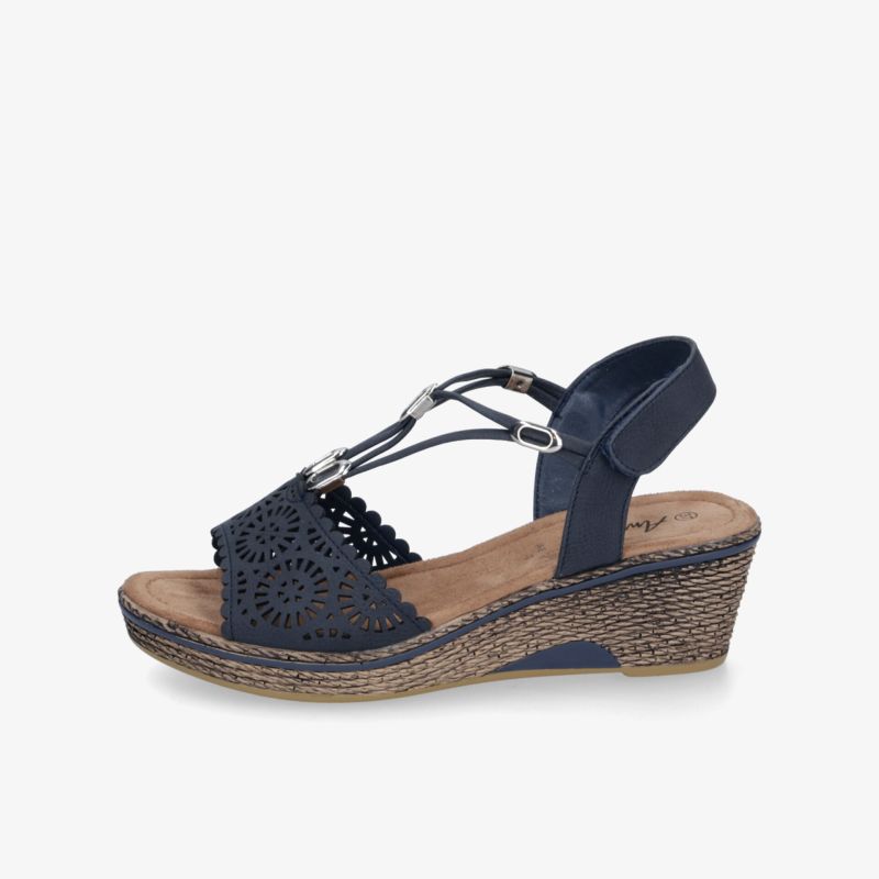 Blau Keilabsatz Sandale mit modischen Riemen, bequem gepolsterte Innensohle und praktischem Verschluss
