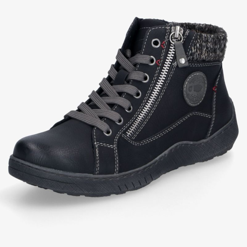 Schwarzer Schuh mit robustem Reißverschluss und warmer Polsterung, rutschfeste Profilsohle und komfortable Passform