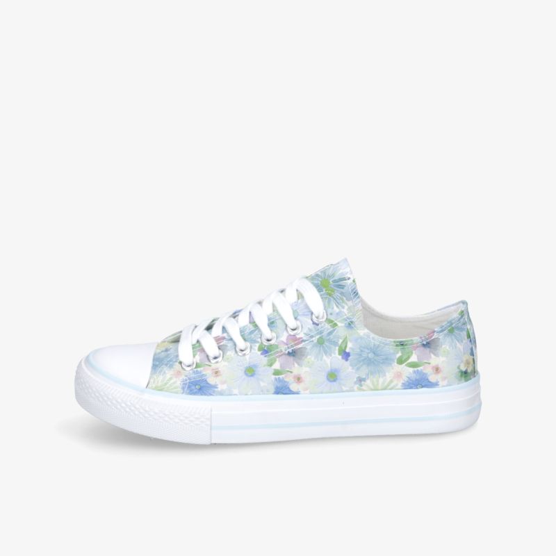 Leichter Sneaker mit flexiblem Sohlenprofil und modischem blau-weißem Blumenmuster, bequem und atmungsaktiv