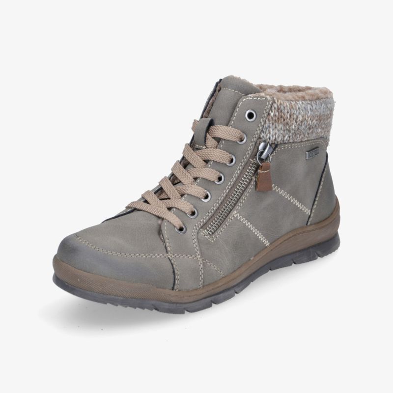 Robuster und stilvoller grauer Stiefel mit Reißverschluss und warmem Futter, ideal für kalte Tage.