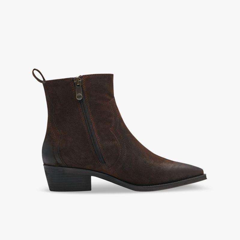 Elegante Stiefelette in dunklem Braun mit praktischem Reißverschluss und komfortablem Blockabsatz