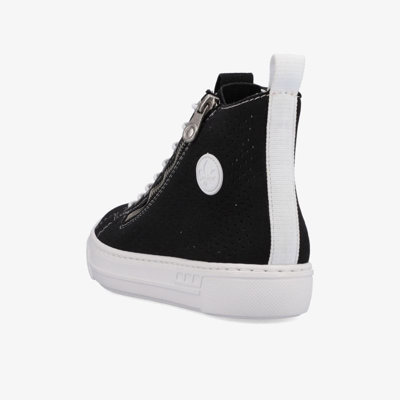 Moderner, eleganter Sneaker in Schwarz mit weißen Akzenten und robustem Reißverschluss.