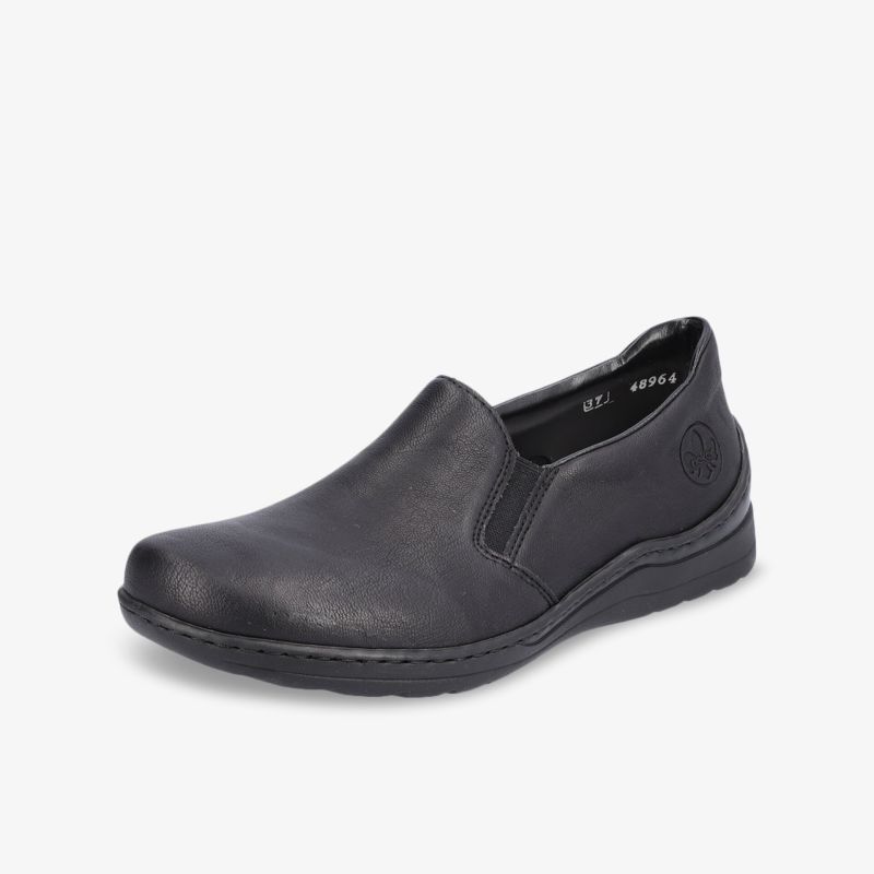 Schwarzer Slipper mit bequemem Sitz und rutschfester Sohle, ideal für stilvollen Alltagskomfort.