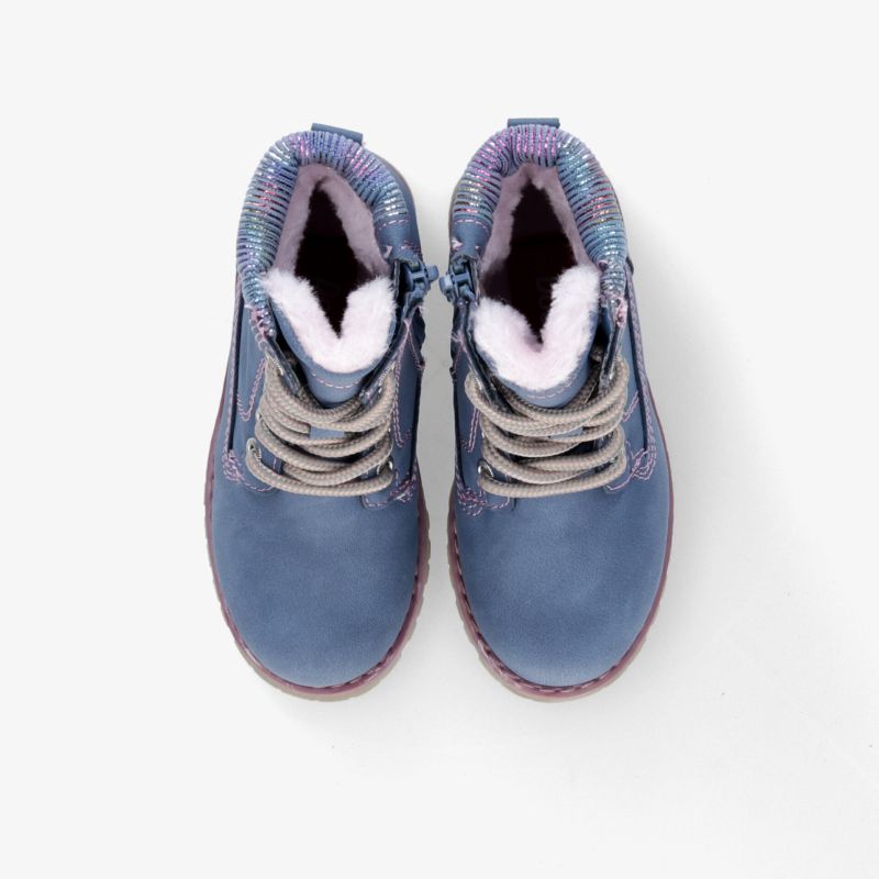 Moderne blaue Stiefel mit bequemem Futter und Schnürsenkel-Design, ideal für Freizeitaktivitäten.