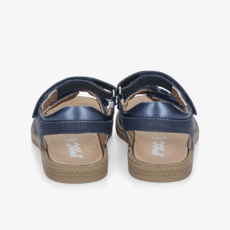 Blaue Ledersandalen mit verstellbaren Riemen und komfortabler Innensohle, Rückansicht