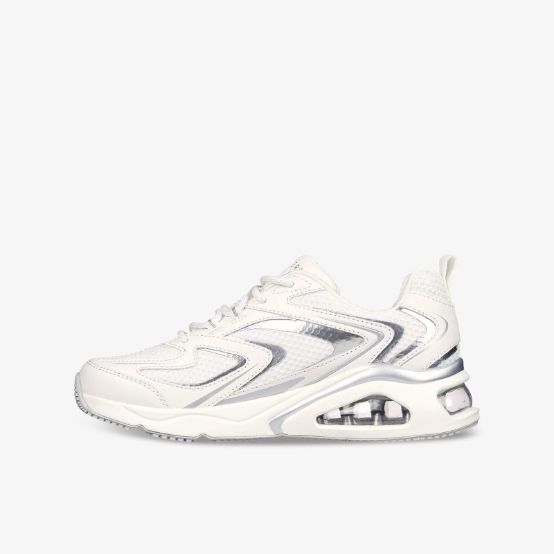 Sportlicher weiß-grauer Sneaker mit leichter Dämpfung und robuster Sohle, moderne schnittführung, langlebig und bequem