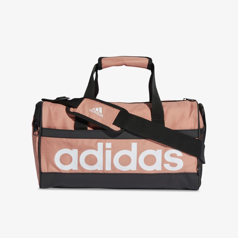 Geräumige Adidas Sporttasche in Rosa mit großem Logo und verstellbarem Schulterriemen für Sport und Freizeit.