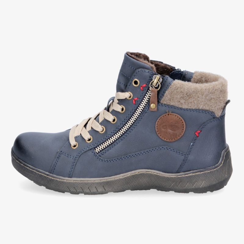 Moderner blauer Stiefel mit Reißverschluss und warmem Innenfutter, ideal für kältere Tage
