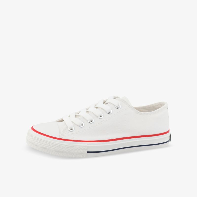 Weißer Sneaker mit sportlichem Design, atmungsaktivem Material und bequemer Passform, klar seitlich gezeigt