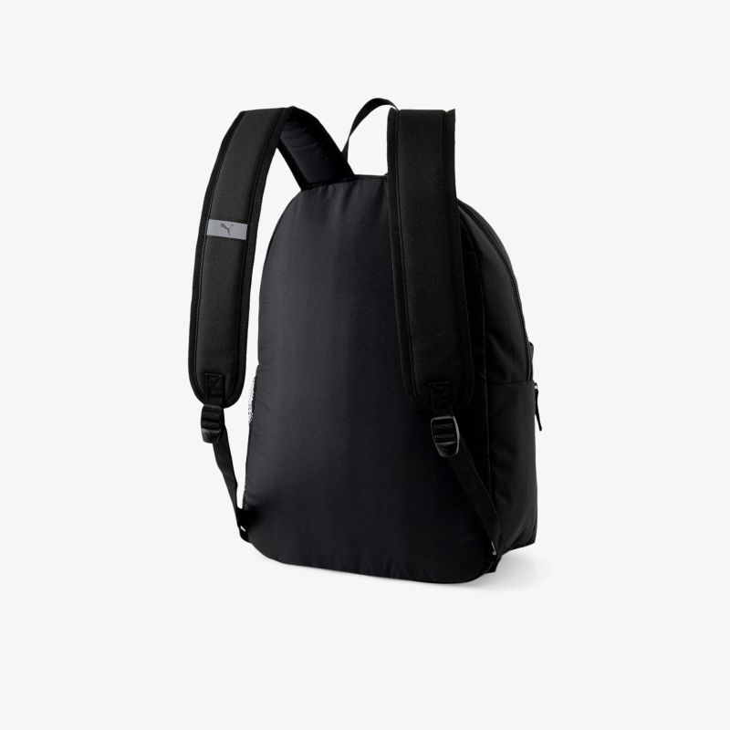 Schwarzer Rucksack mit gepolsterten Trägern und geräumigem Design für vielseitige Nutzung und Komfort.
