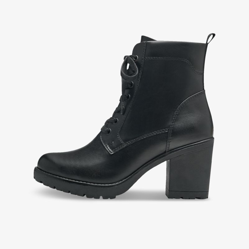 Elegante schwarze Stiefelette mit Blockabsatz und Schnürung, perfekt für stilvolle und komfortable Auftritte.