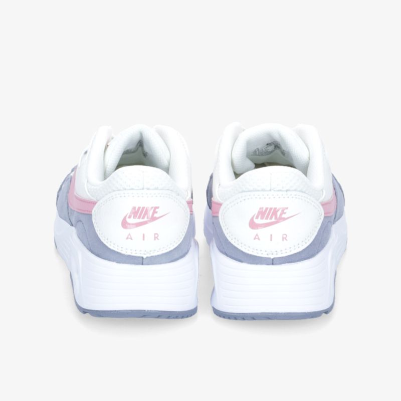 Weiße und graue Sneakers von hinten mit rosa Akzenten, gepolsterter Komfort und hochwertiges Design.