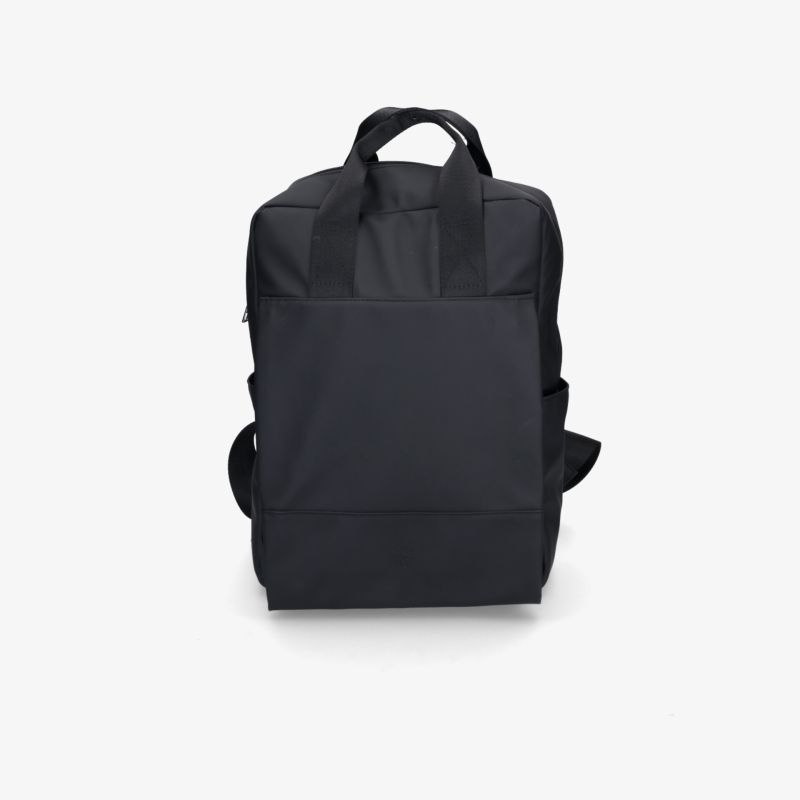 Moderner schwarzer Rucksack mit geräumigem Hauptfach und praktischem Tragegriff, robust und vielseitig