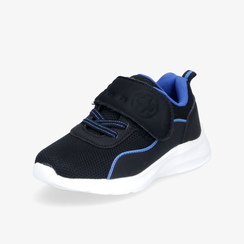 Sportlicher Sneaker mit Klettverschluss und blauen Akzenten, ideal für Komfort und Freizeit.