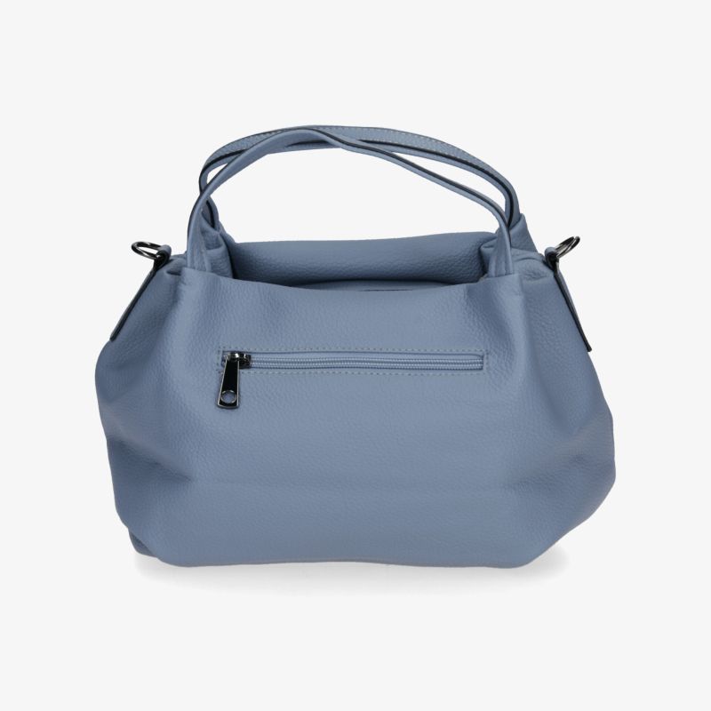 Moderne blaue Handtasche mit Reißverschluss, weichem Material und stabilen Griffen, geräumig und praktisch