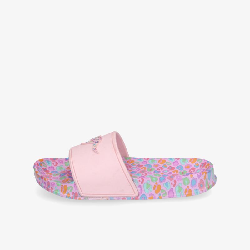 Bequemer bunter Slipper mit weichem Fußbett und rosa Riemen für angenehmen Tragekomfort